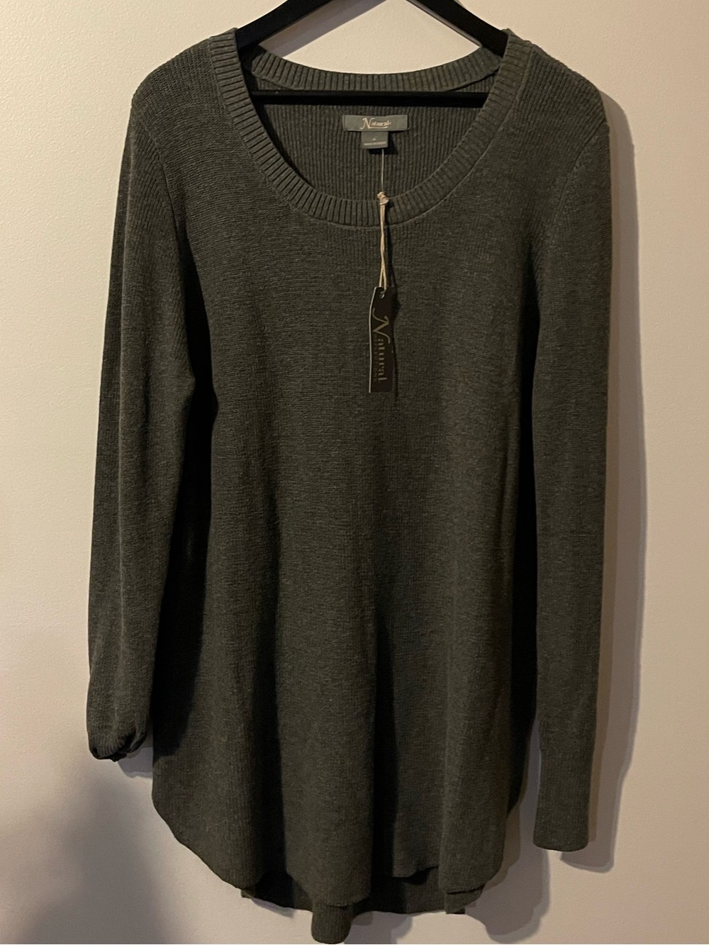 NWT Natural Reflections Grey Scoop Neck Knit Tunic Sweater Top XL